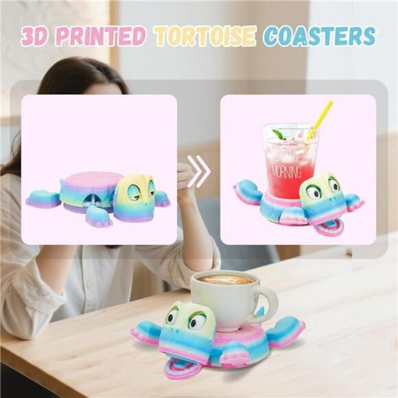 Funny Turtle Drink Coaster 3D Printed Colorful Cup Holder Desk Home Decoration - Picture 5 of 7